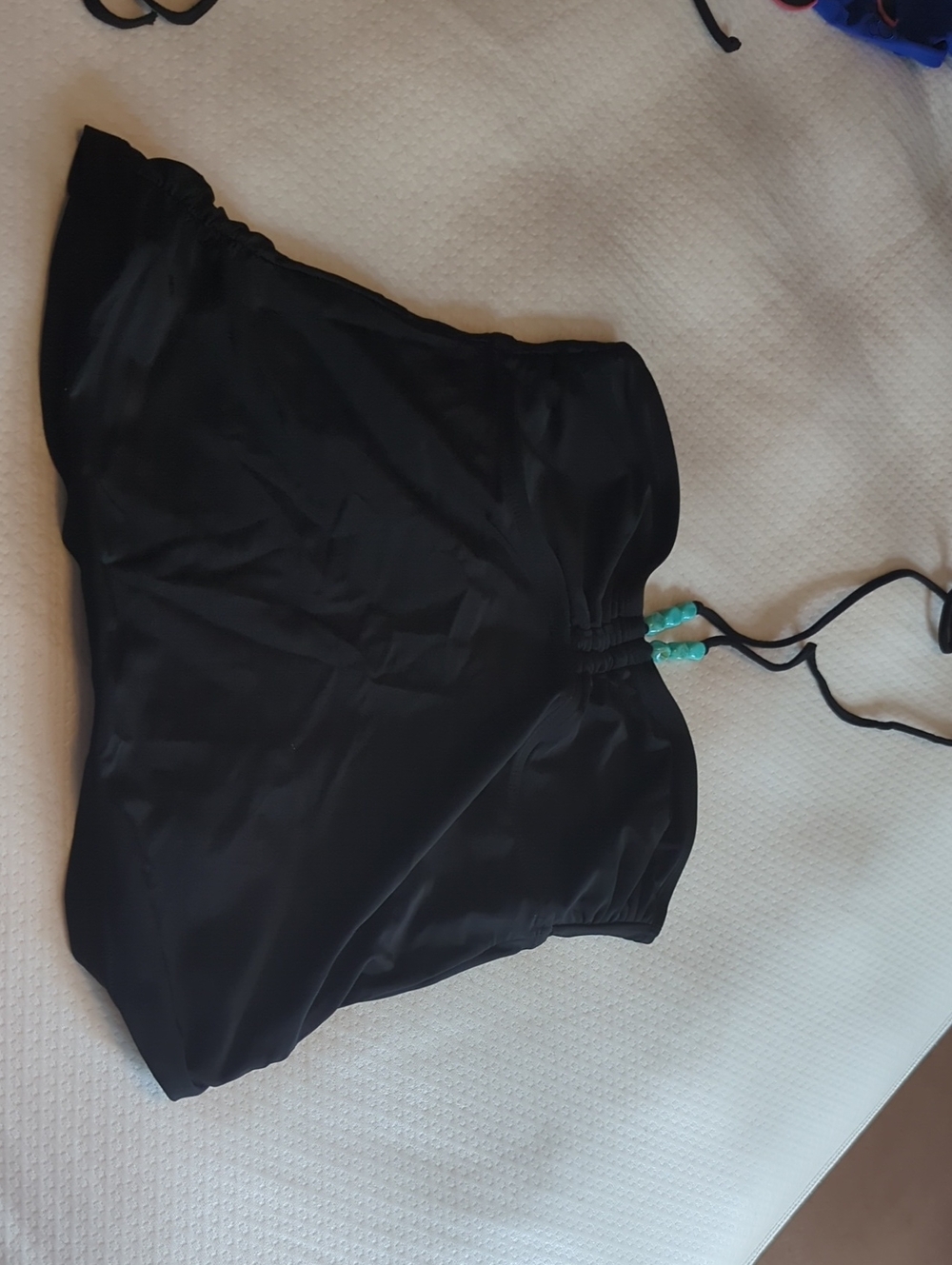 Converse Black Strapless Bikini Top with Turquoise Bead Tie